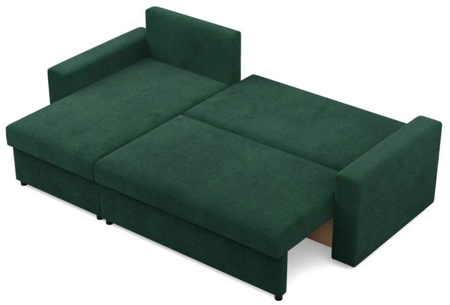 Zeus sarokkanapé, 2 ágyneműtartóval, egyenes kartámasz, kordbársony, univerzális oldal, bonell töltet, zöld