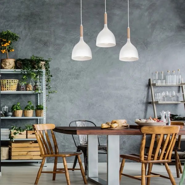 Csillár zsinóron NOAK WOOD 3xE27/15W/230V fehér/bükkfa