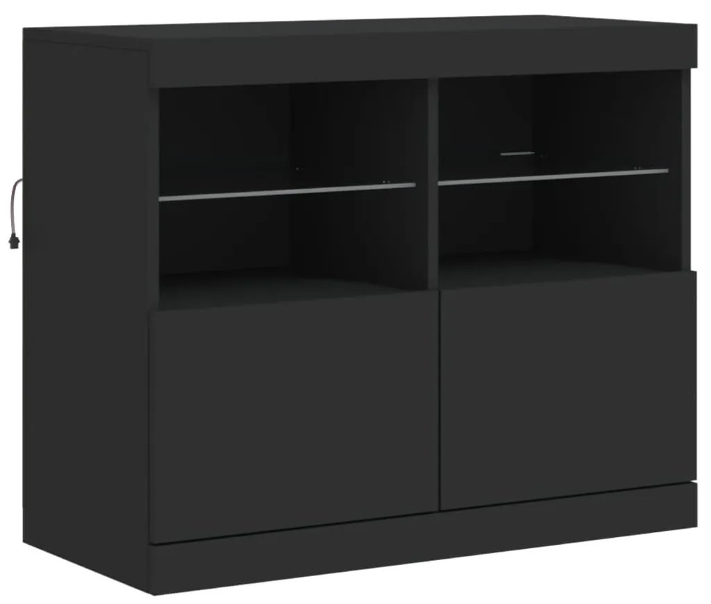 fekete tálalószekrény LED-világítással 81 x 37 x 67 cm