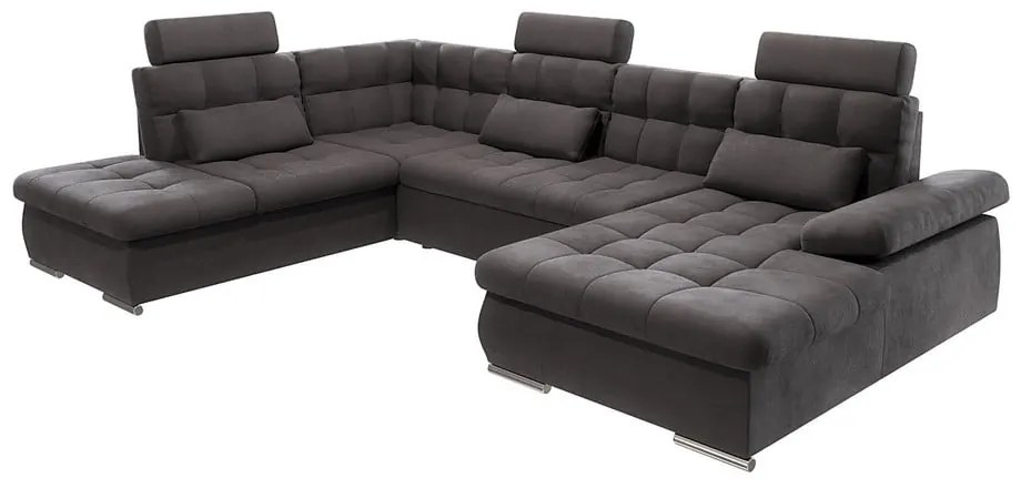 Antracitszürke kinyitható tárolóhelyes sarokkanapé (bal oldali-U alakú) Merkur – Ropez