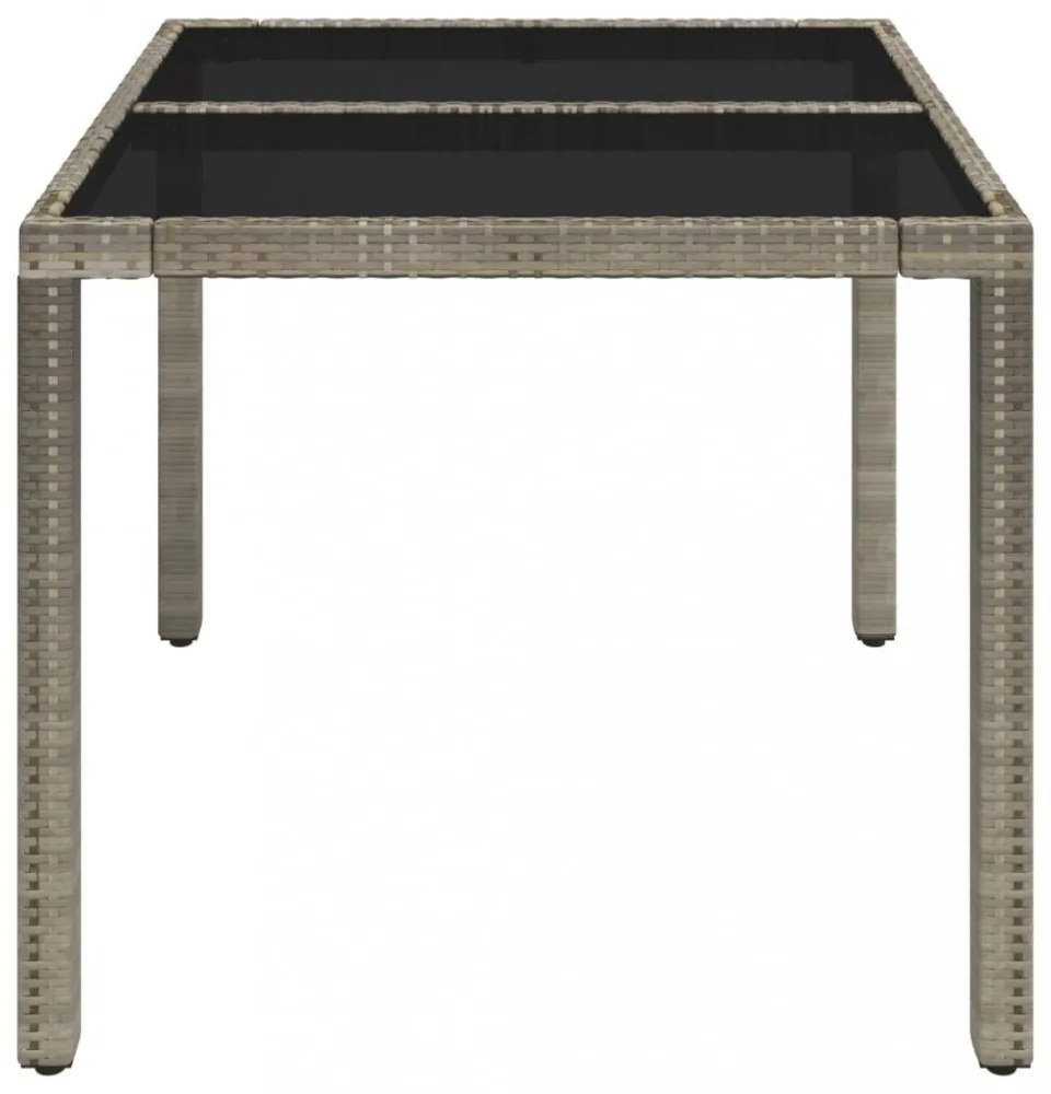 szürke polyrattan üveglapos kerti asztal 90 x 90 x 75 cm