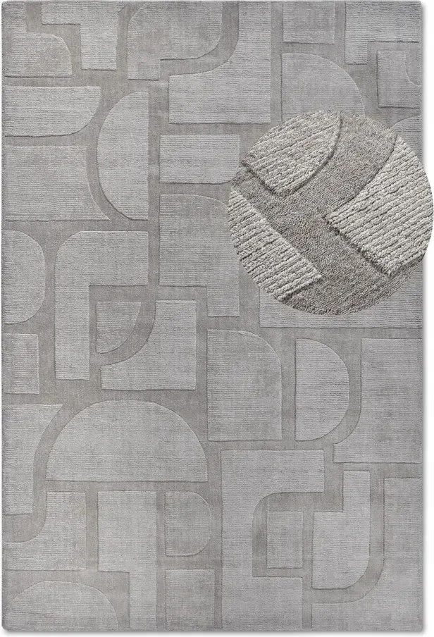 Gyapjú szőnyeg nappaliba 120x170cm, szürke, kézzel szőtt, 3D hatású