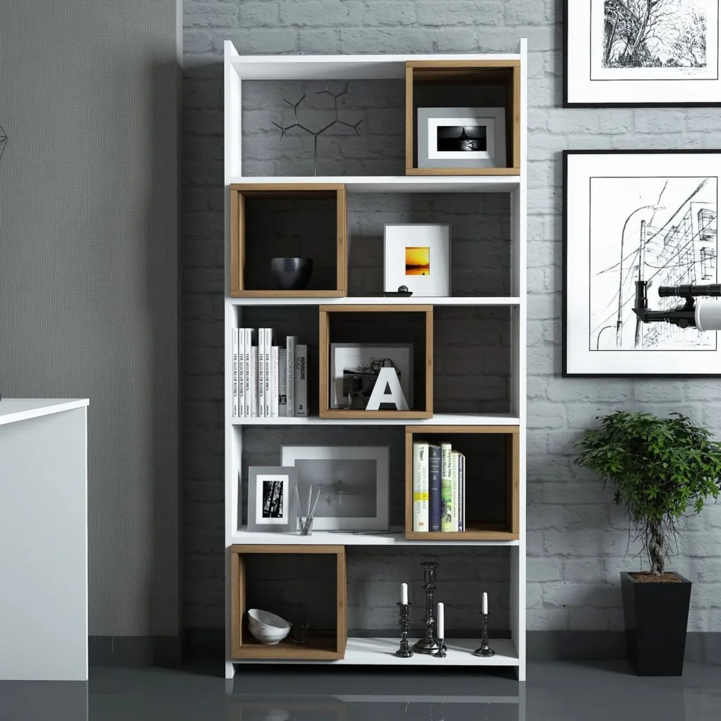 Box könyvespolc, fehér-dió, 80 cm