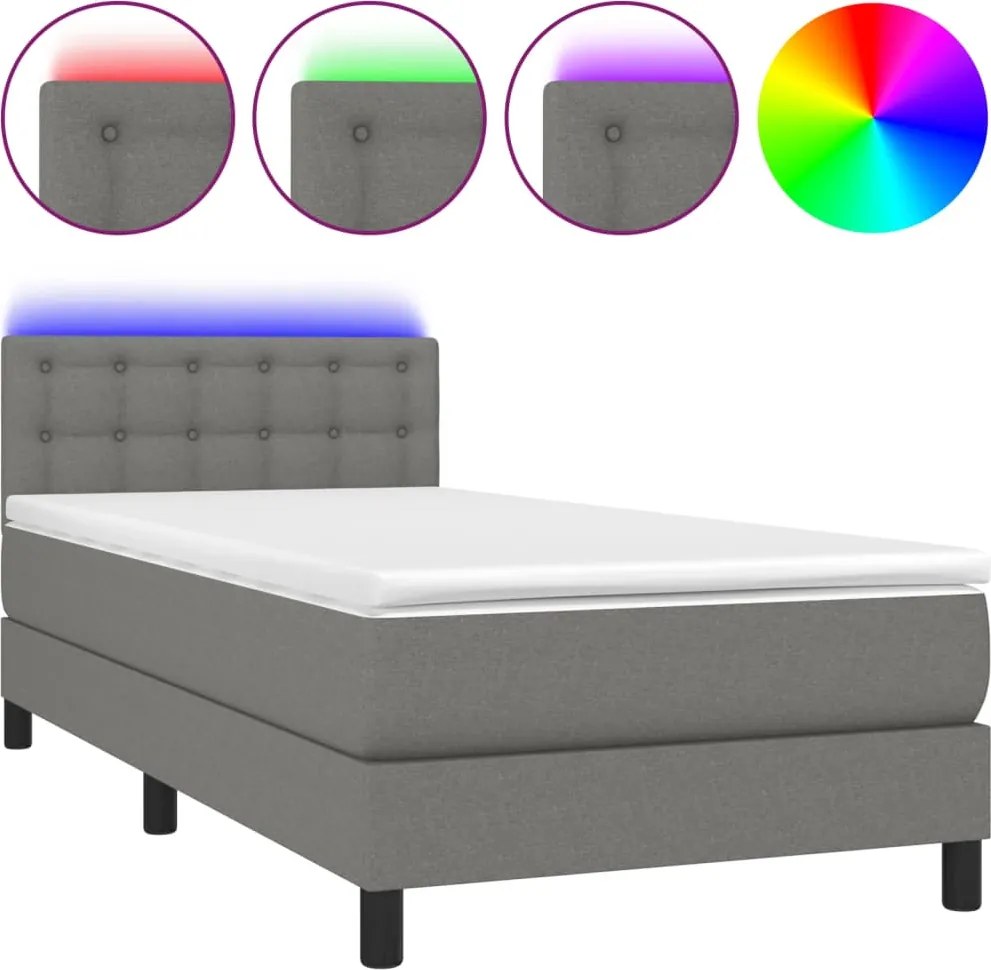 vidaXL sötétszürke szövet rugós és LED-es ágy matraccal 90x190 cm