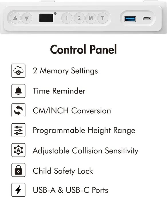 Logilink Elektromosan állítható magasságú asztal, vezeték nélküli töltés, 2x USB port