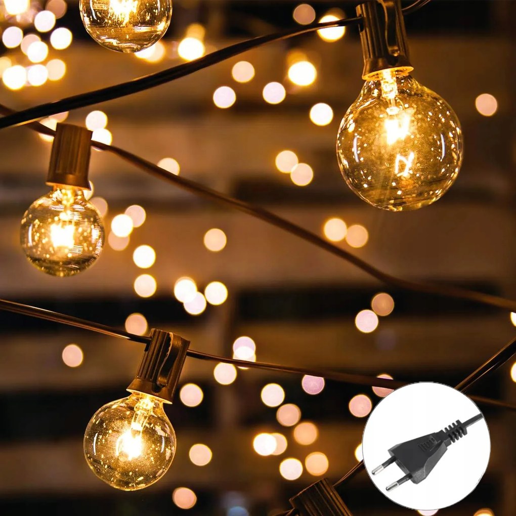 Napelemes kerti girland napelemes lámpák 50x Led izzó erkélyre 15m IP44