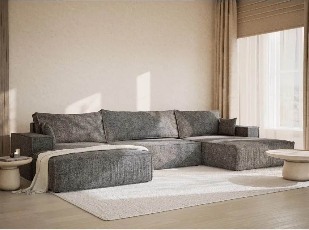 Szürke zsenília kinyitható-tárolóhelyes sarokkanapé (U alakú) Kyoto – Maison de Rêve