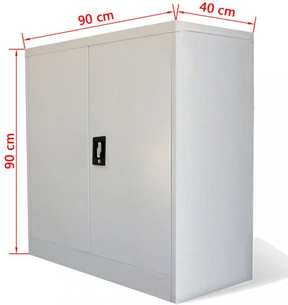 szürke kétajtós acél irodai szekrény 90 cm