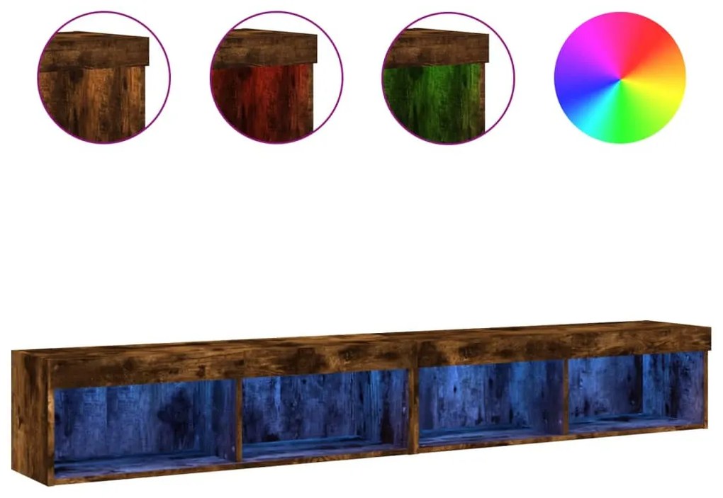 2 db füstös tölgy színű TV-szekrény LED-ekkel 100 x 30 x 30 cm