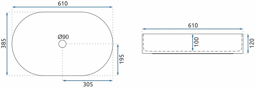 Rea Nadia, asztali mosogató 610x385x120mm, fehér matt, REA-U9657