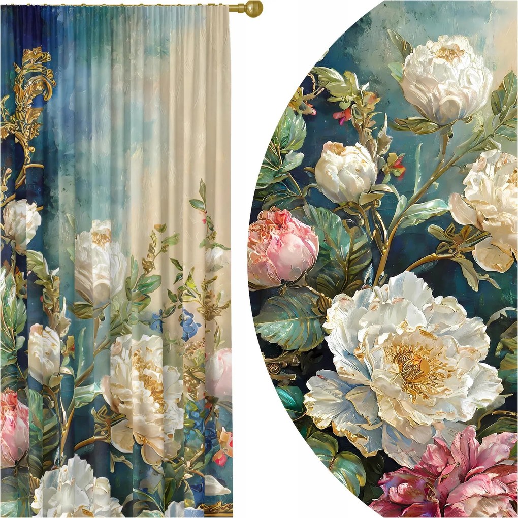 Kész Függöny Béka Szalag 140X230 Függöny Virágok 259