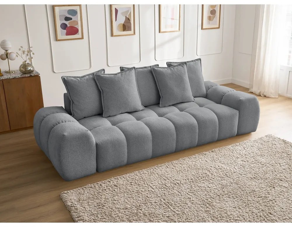 Sötétszürke zsenília kinyitható-tárolóhelyes kanapé 278 cm Everest – Bobochic Paris