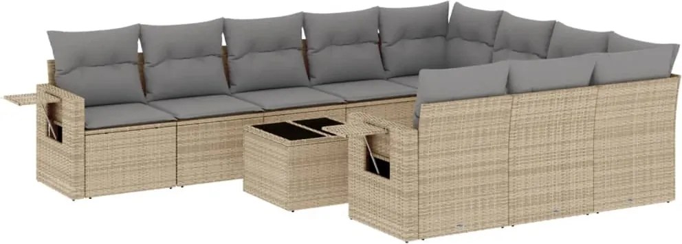vidaXL 11 részes bézs polyrattan kerti ülőgarnitúra párnákkal