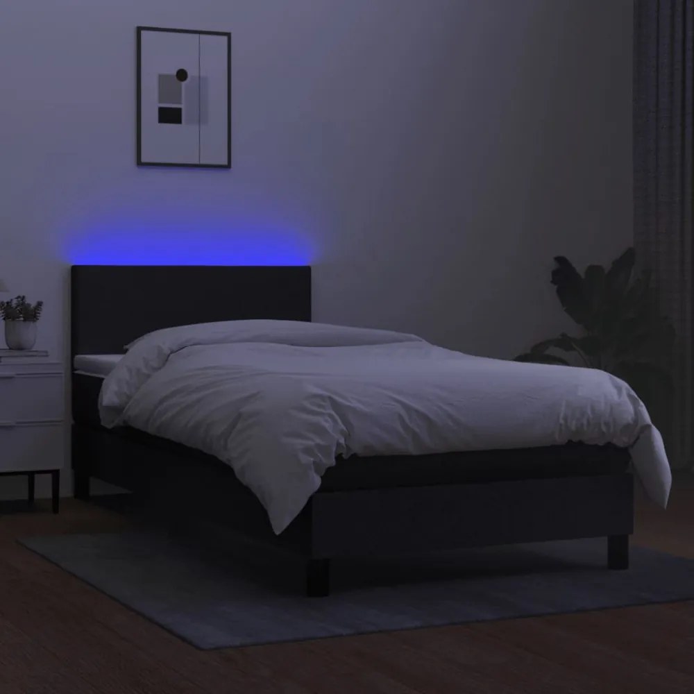 fekete szövet rugós és LED-es ágy matraccal 90x200 cm