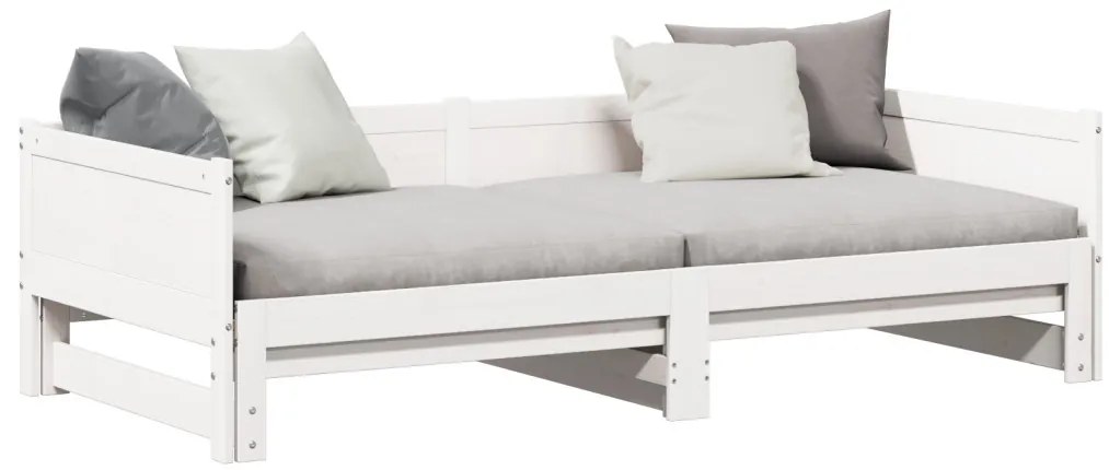 Kihúzható Nappali Ágy Fehér 90x200 cm Tömör Fa Fenyő