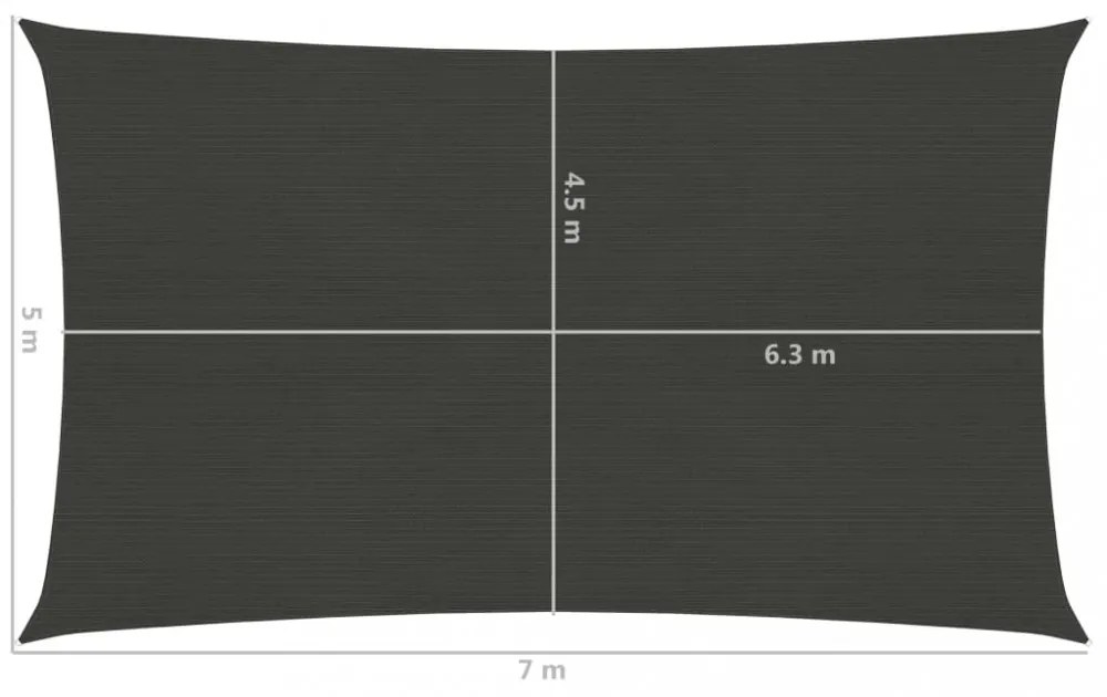 antracitszürke HDPE napvitorla 160 g/m² 5 x 7 m