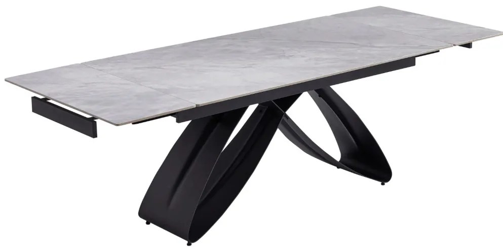 Szürke Márványhatású Bővíthető Kerámia Asztal Fekete Lábbal. LUIGI 160-240 cm