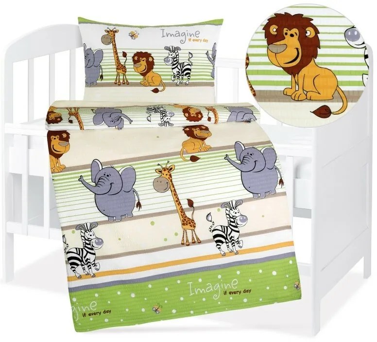 Bellatex Baby krepp ágynemű Agata Szafari zöld, 90 x 135 cm, 45 x 60 cm
