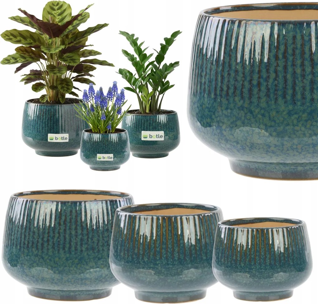 3 db-os szett virágcserép kerámia kék 3D dekoratív szerkezet