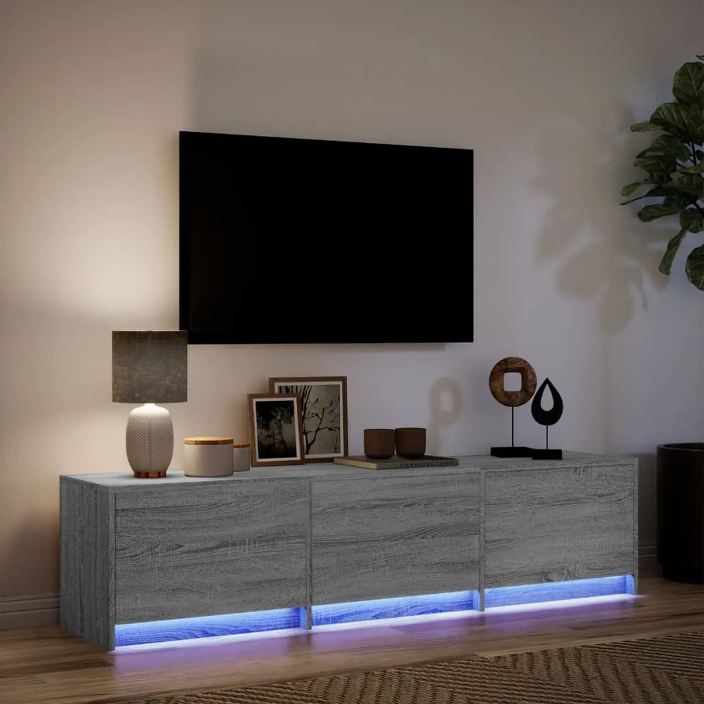 szürke sonoma színű szerelt fa TV-szekrény LED-del 165x34x40 cm
