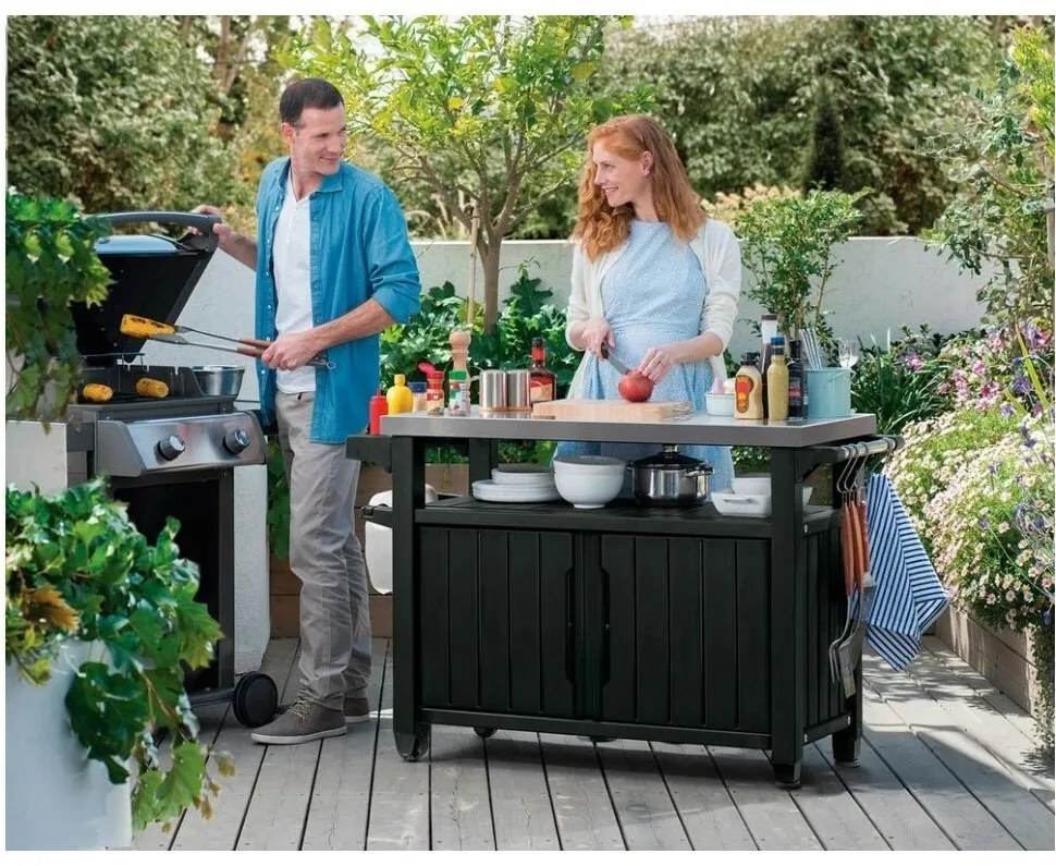 Keter Multifunkcionális kerti grillasztal UNITY XL270l grafit, 134 x 52 x 90 cm