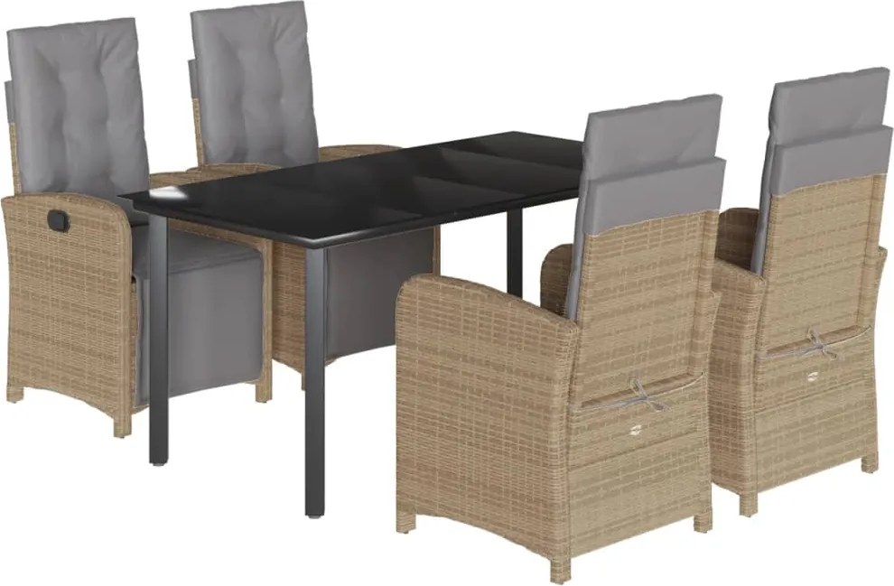 vidaXL 5 részes bézs polyrattan kerti étkezőgarnitúra párnákkal