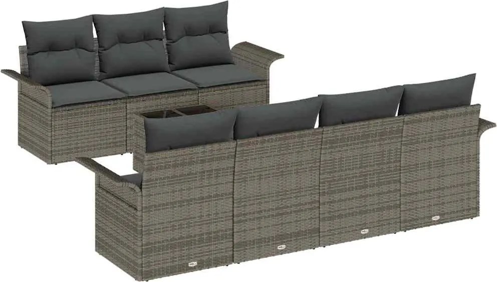 vidaXL Kerti Kanapé Szett párnával 8 pcs Szürke polirattan