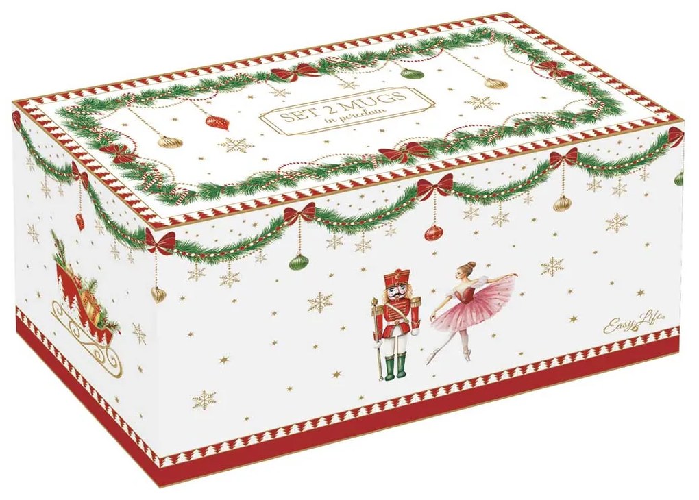 Karácsonyi porcelán bögre 2 db szett ballerina & hintaló díszdobozban Magie de Noel