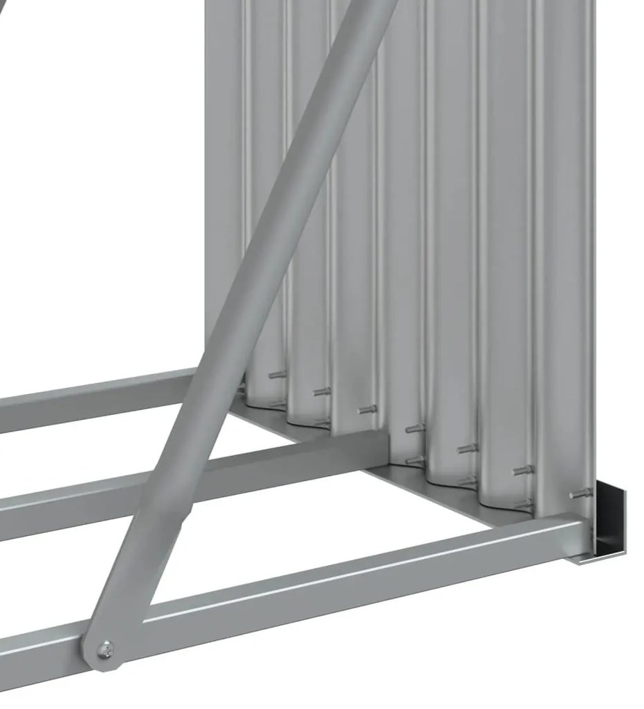 világosszürke horganyzott acél fatörzstartó 300 x 45 x 100 cm