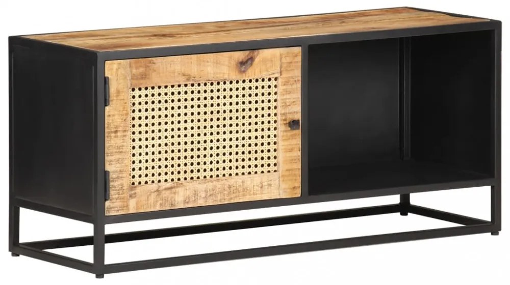 nyers mangófa és természetes nád TV-szekrény 90 x 30 x 40 cm