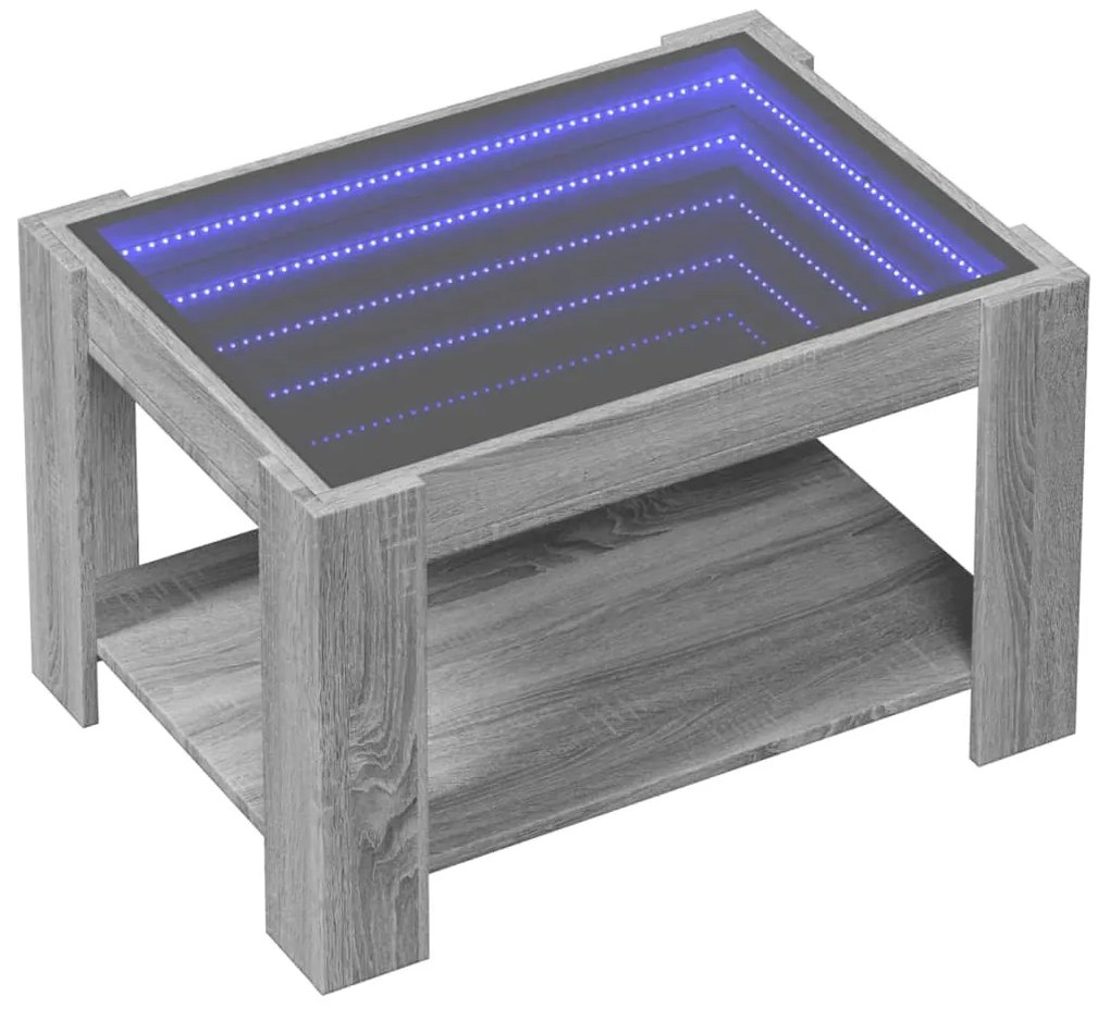 Szürke sonoma szerelt fa dohányzóasztal LED-del 73 x 53 x 45 cm