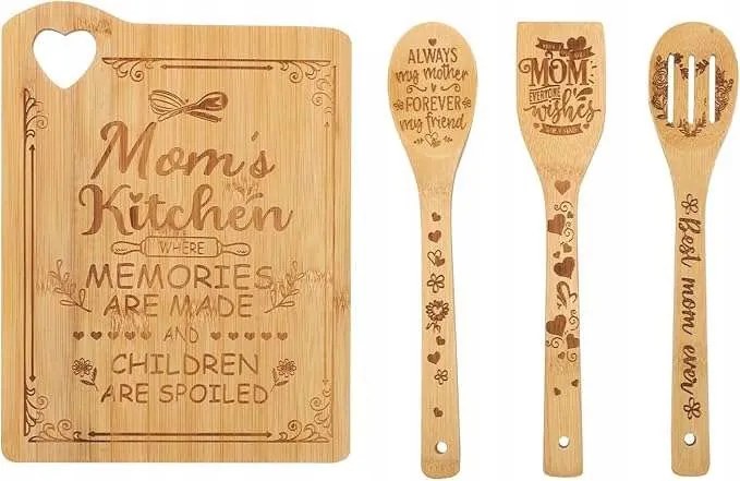 Bambusz vágódeszka Ajándék anyának Spatula készlet