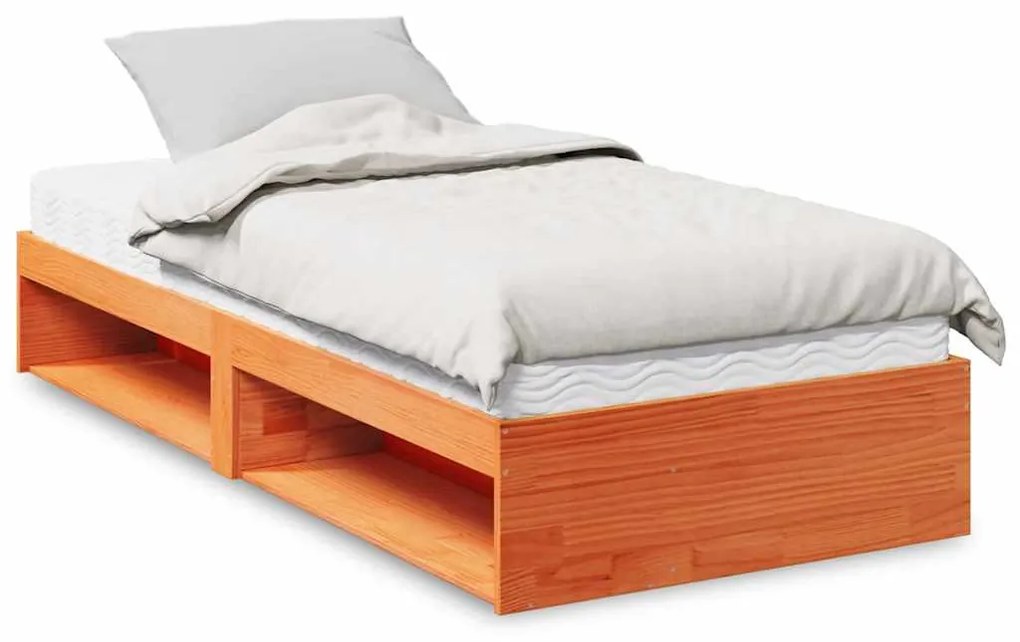 nappali ágy matraccal viaszbarna 100x200 cm tömör fa fenyőfa