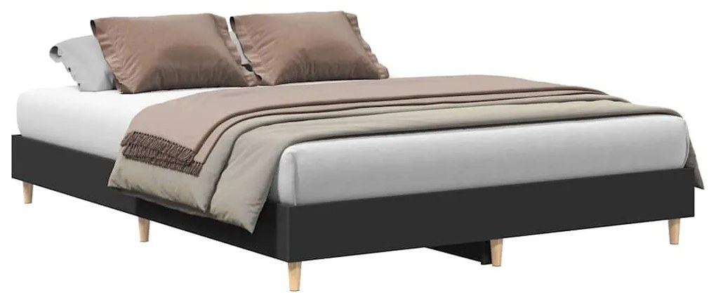 fekete szerelt fa ágykeret matrac nélkül 150 x 200 cm