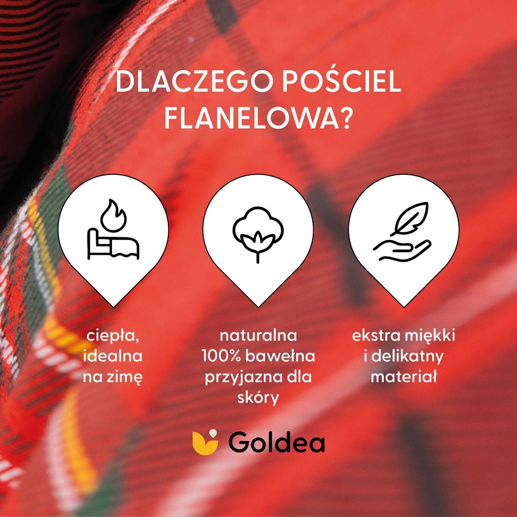 Goldea flanel ágyneműhuzat - piros kockás 160 x 200 és 2db 70 x 80 cm