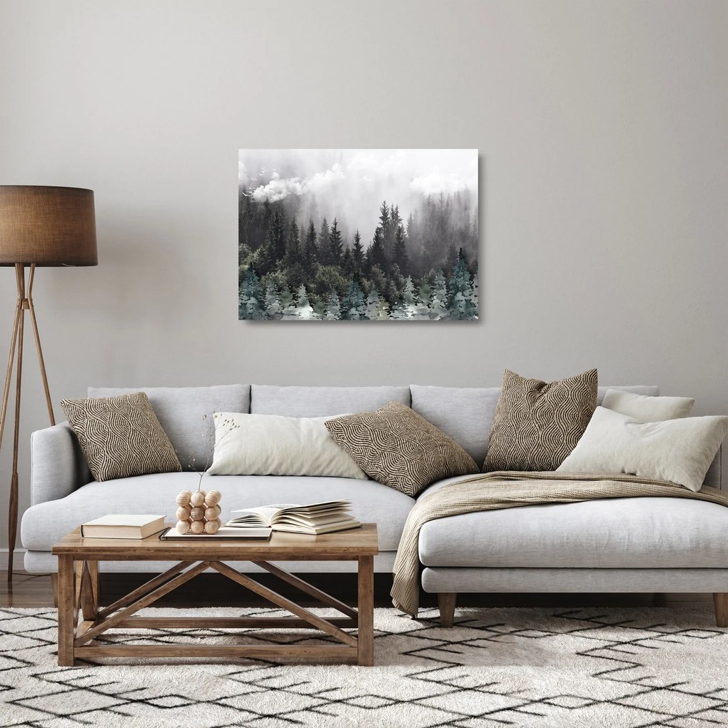 Üveg kép - Erdő illusztrált elemekkel (70x50 cm)
