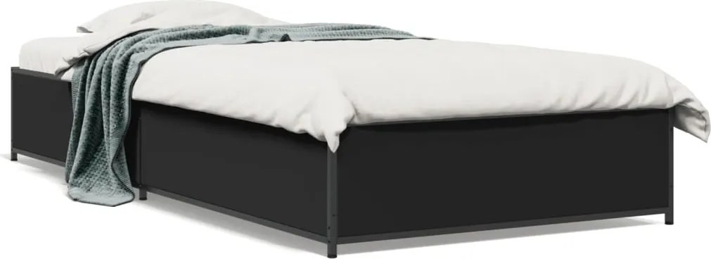 vidaXL fekete szerelt fa és fém ágykeret 75 x 190 cm