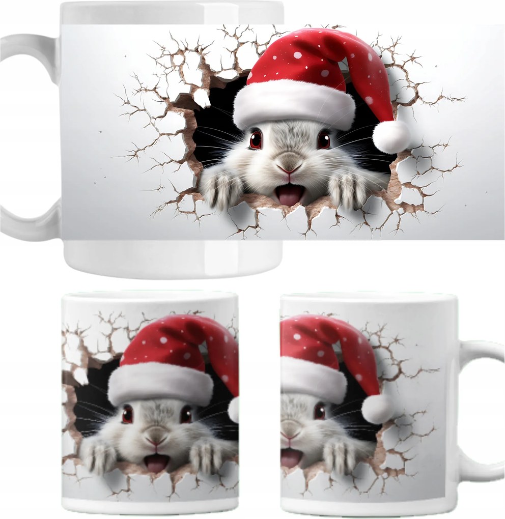 Karácsonyi mintás bögre Nyuszi Mikulás ajándék 330ml 1