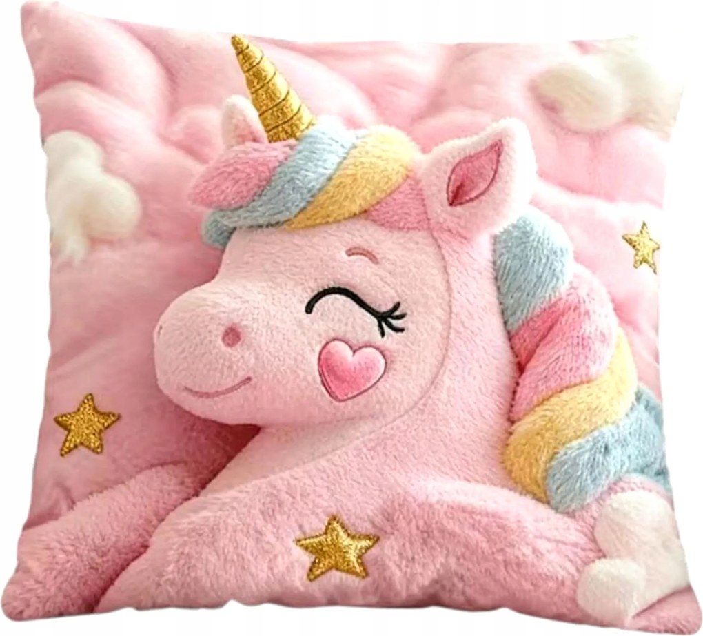 Rózsaszín unikornis mintás párna klasszikus egyenes betéttel Ajándék