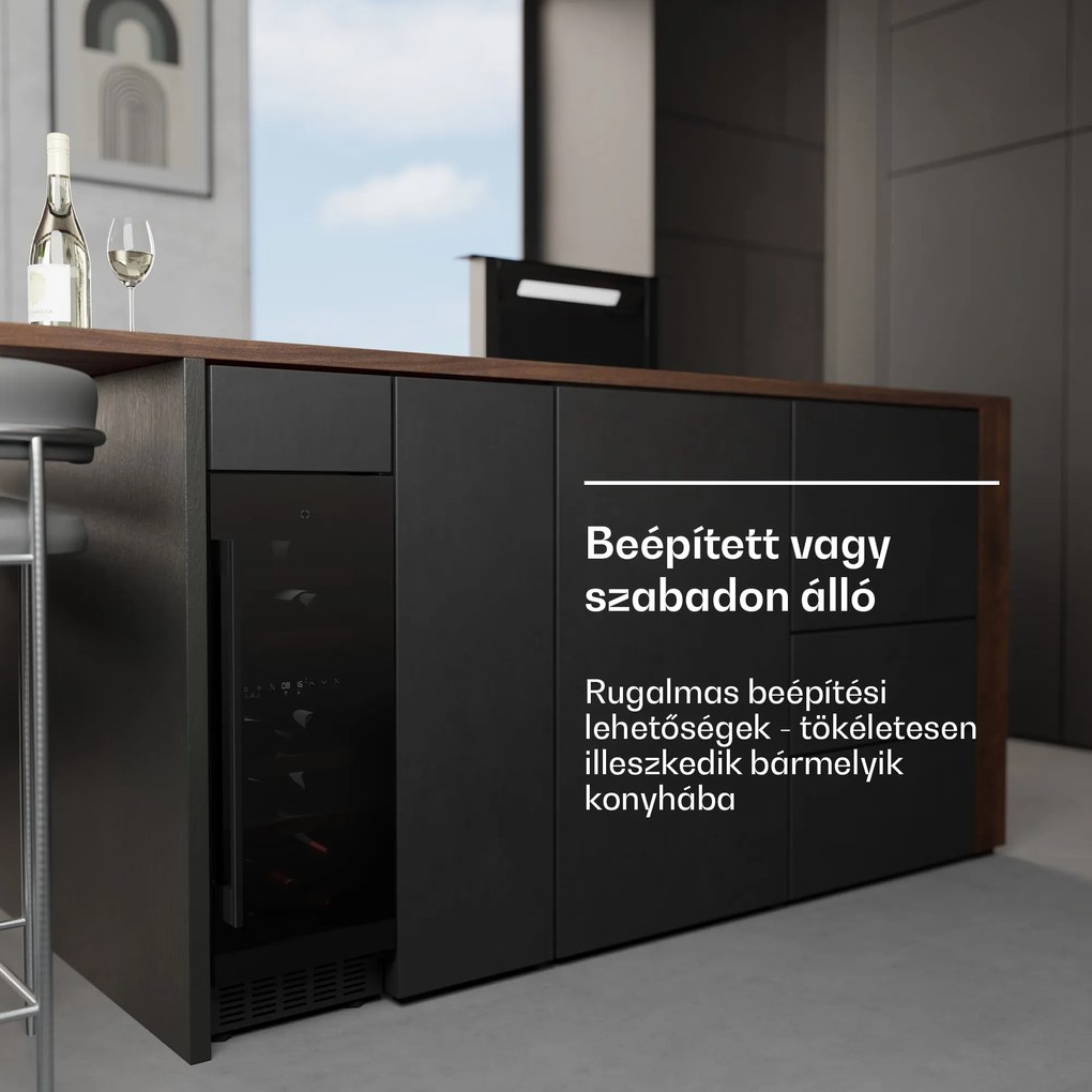 Klarstein Velaire pult alatti borhűtő, modern, elegáns, UV-védelem, Kétzónás, 17 palack