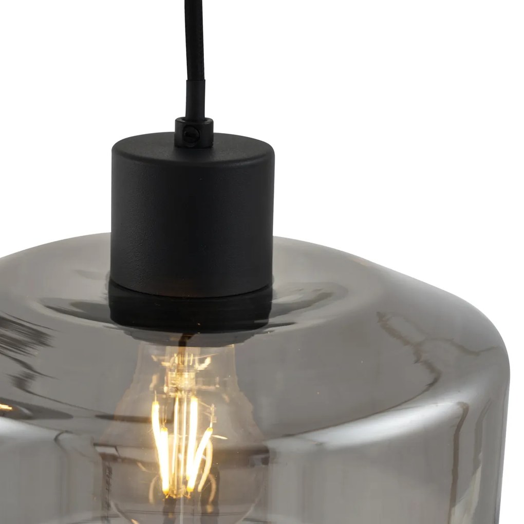 Modern fekete függőlámpa füstüveggel, 3 égős - Sheena