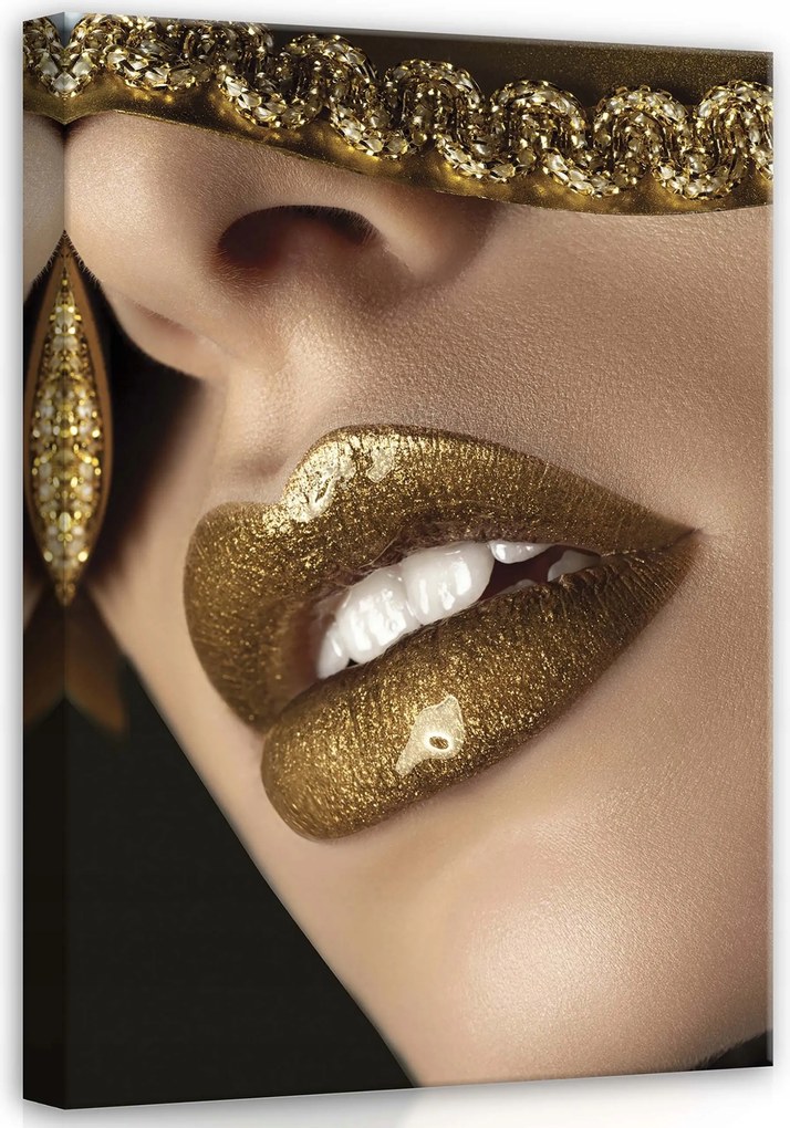 Vászonkép 50x70 Arany ajkak luxus pompa érzékiség misztérium nőiesség ragyogás
