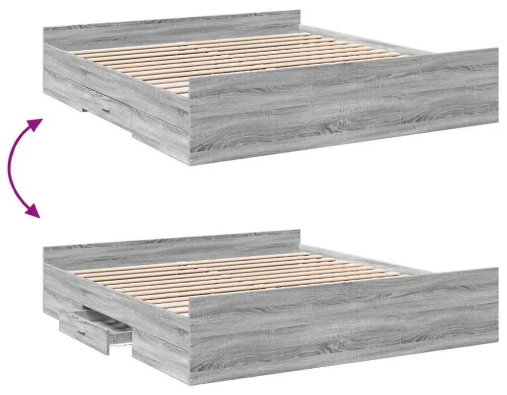 sonoma tölgyszínű szerelt fa ágykeret fiókokkal 200 x 200 cm