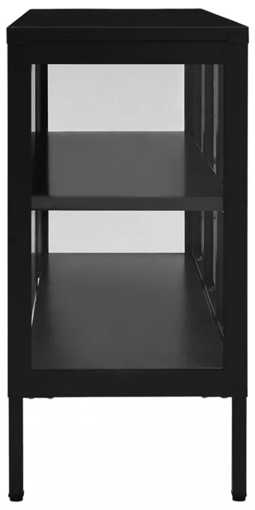 fekete acél és üveg tálalószekrény 105 x 35 x 70 cm