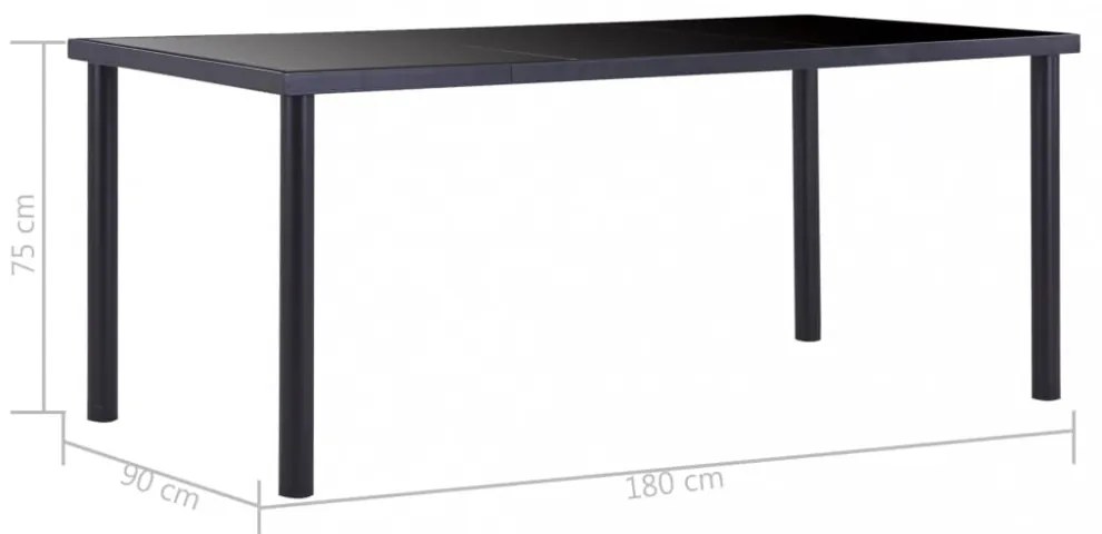 fekete edzett üveg étkezőasztal 180 x 90 x 75 cm