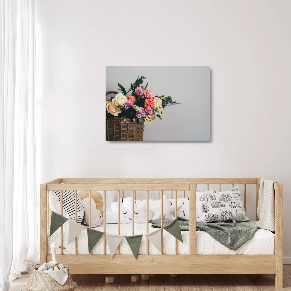 Egy kosár virágokkal képe (üvegen) (70x50 cm)