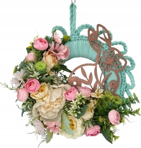 Húsvéti koszorú tavaszi ajtóra nyuszi virágok