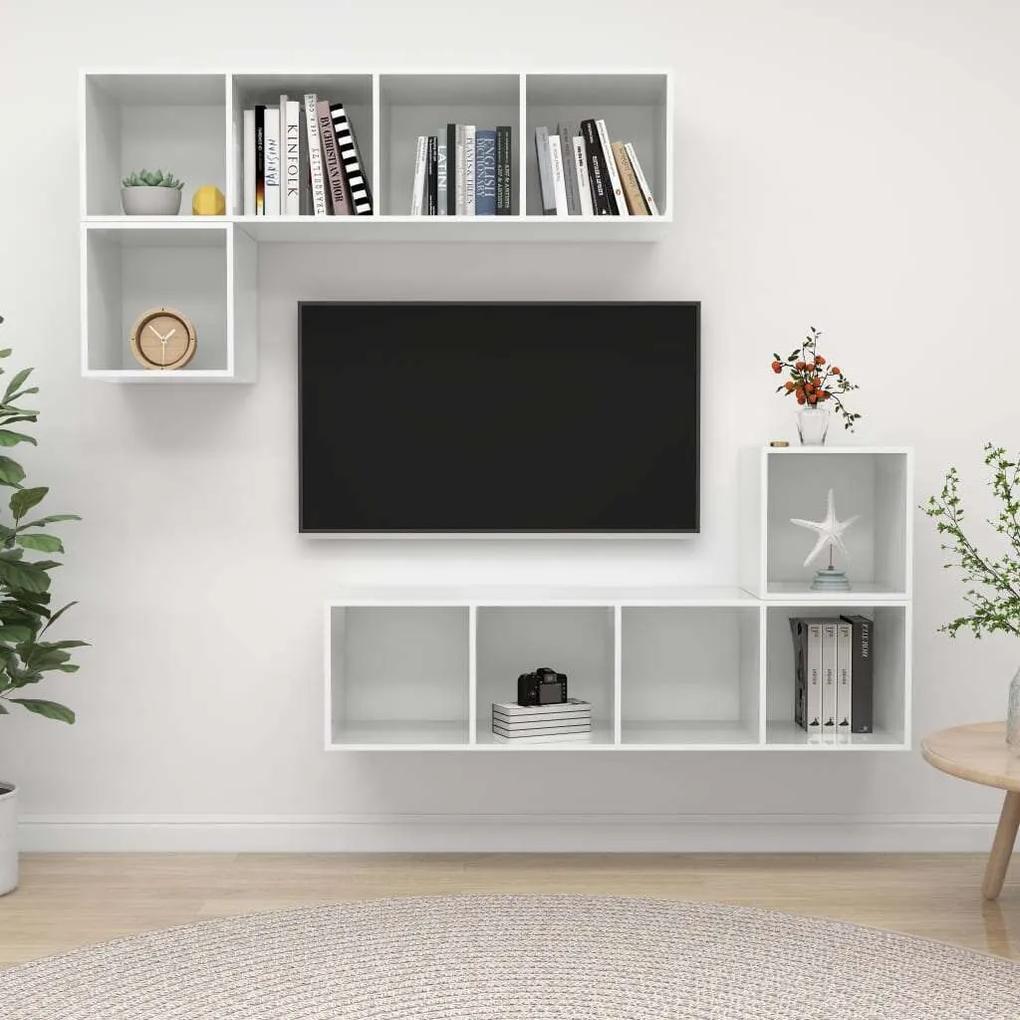 vidaXL 4 részes magasfényű fehér forgácslap TV-szekrény szett
