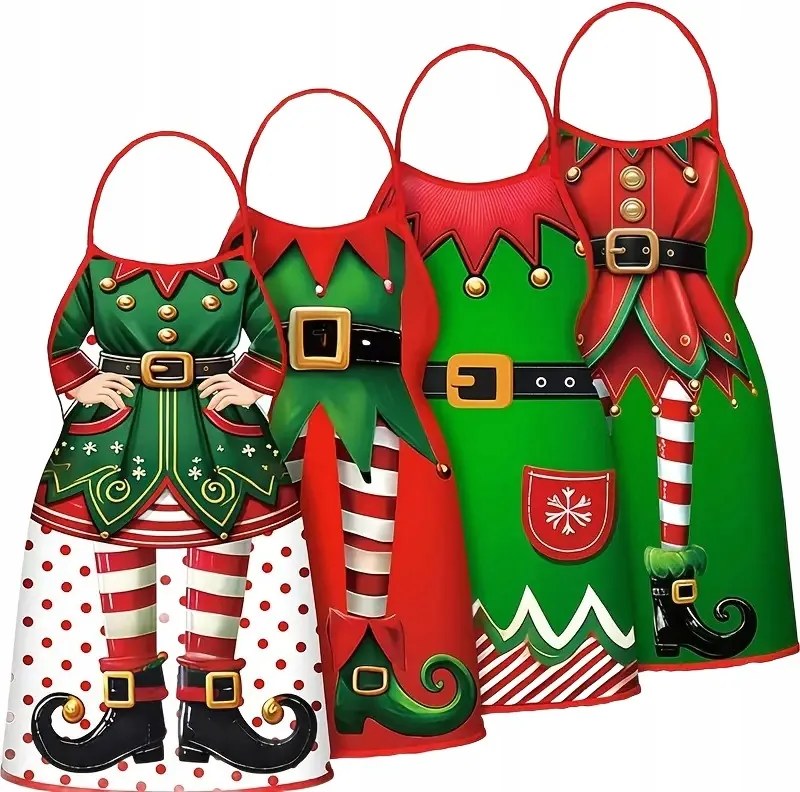 Karácsonyi konyhai kötény manó motívummal, vegyes mintákkal