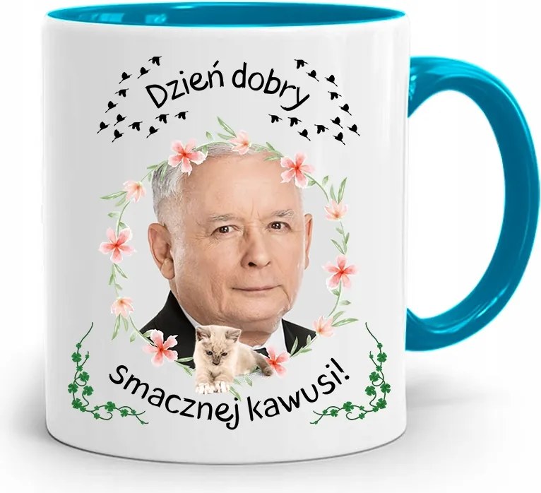 Kék Vicces Bögre Jaroslaw Kaczynski fényképes nyomattal